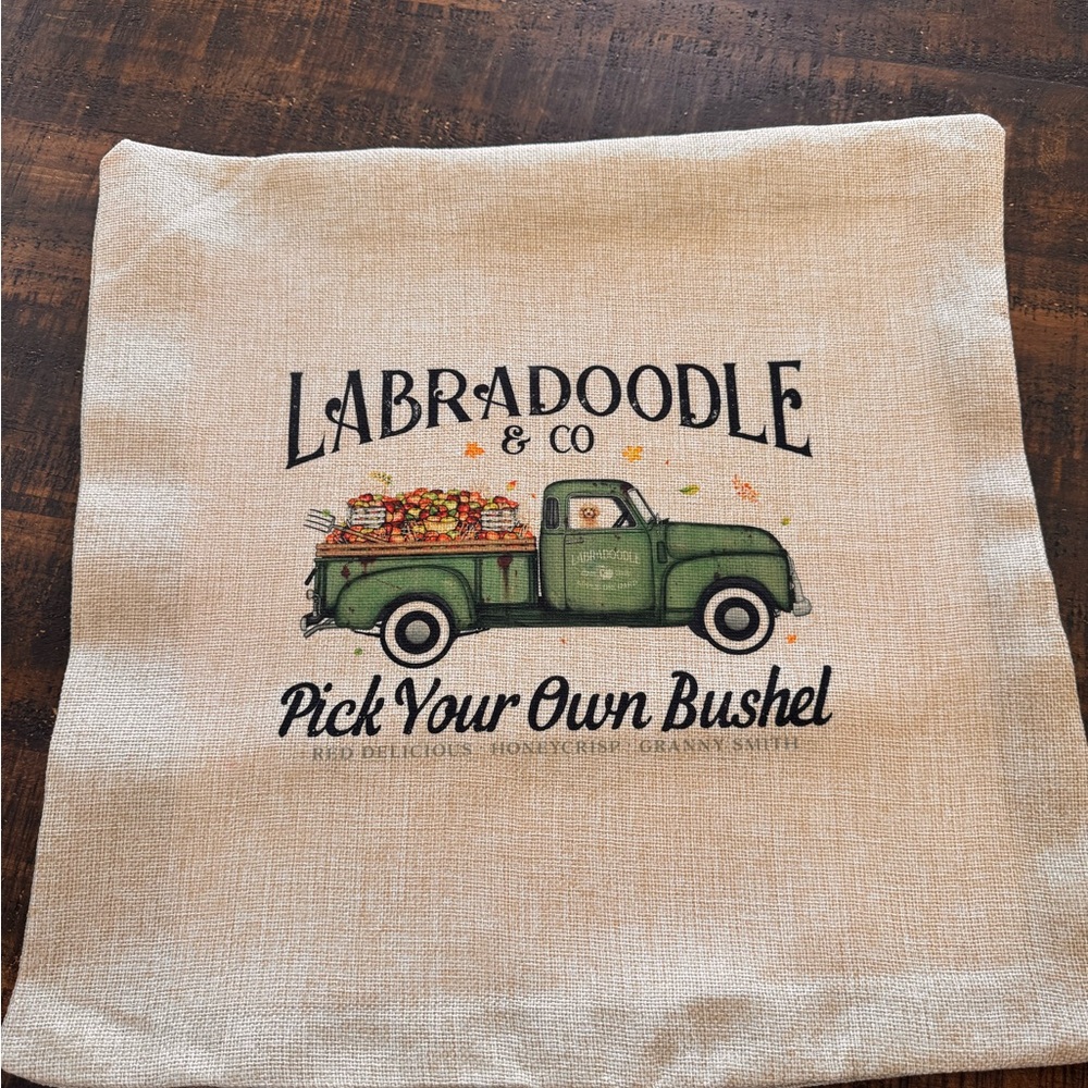 Green Truck/Labradoodle Decorative Pillow Cover